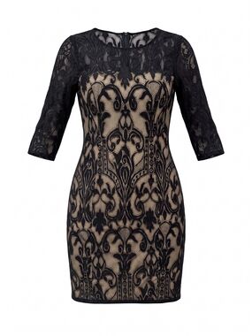 adrianna papell lace embroidery black dress | Dresses | Floral Embroidered Color:NOSTALGIA ROSE Flying Home short Dress quarter sleeve dress is AL:1426tues